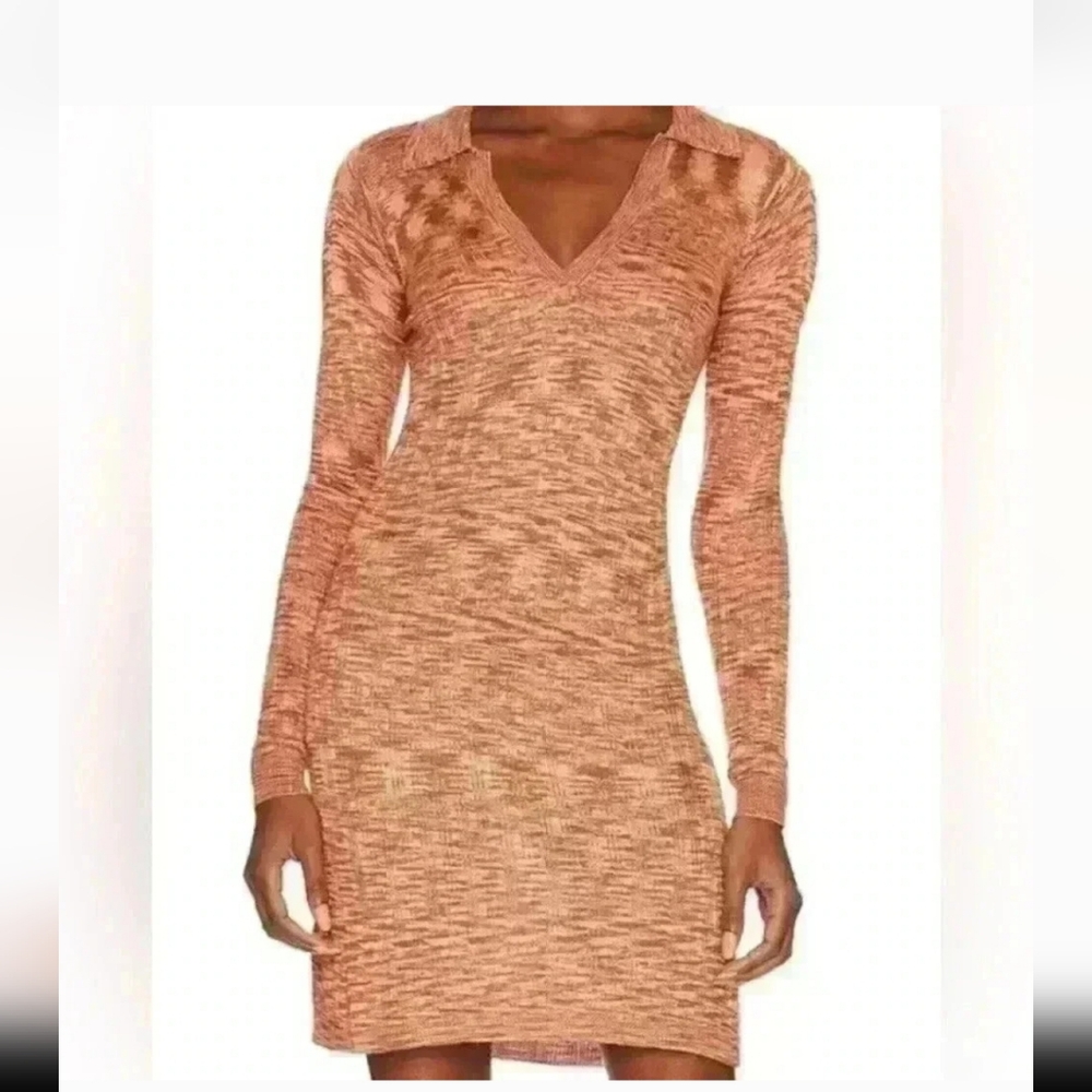 L*Space Orange Long Sleeve V-Neck Sweater Dress